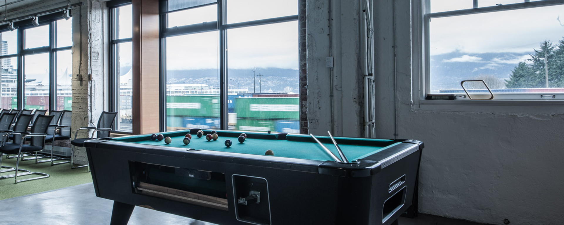 A pool table in an employee common area at Industrial Light & Magic's Vancouver studio.