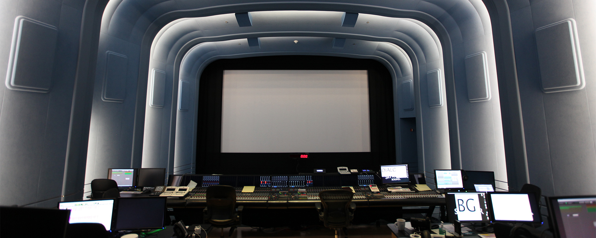 A theater with editing booths inside Skywalker Ranch.