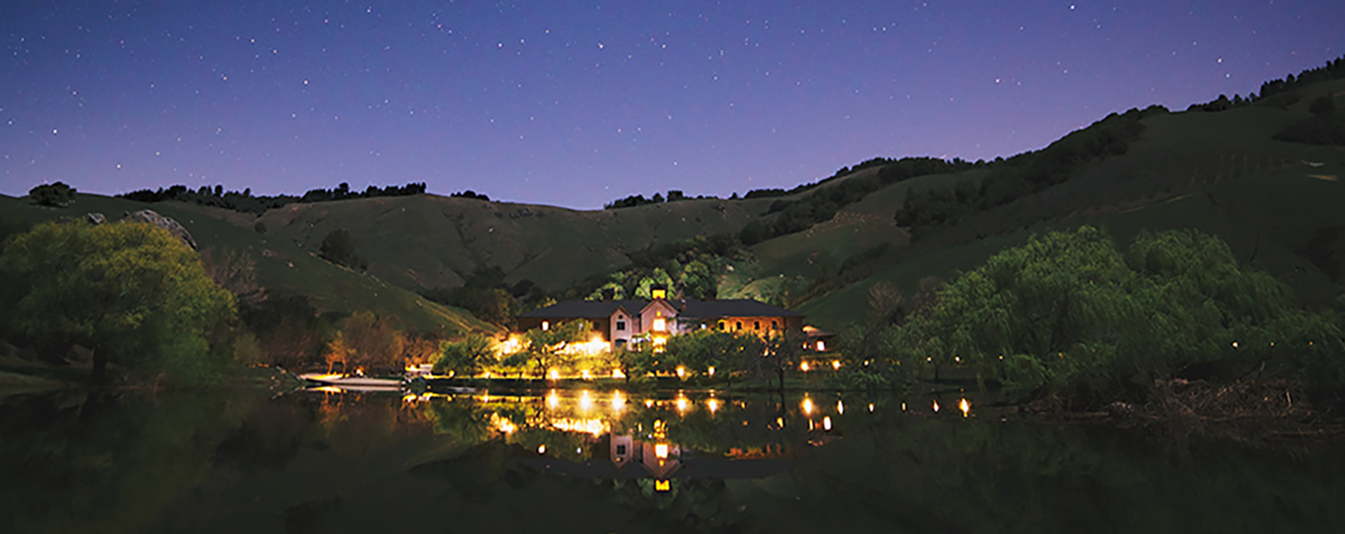 A nighttime view of Skywalker Ranch