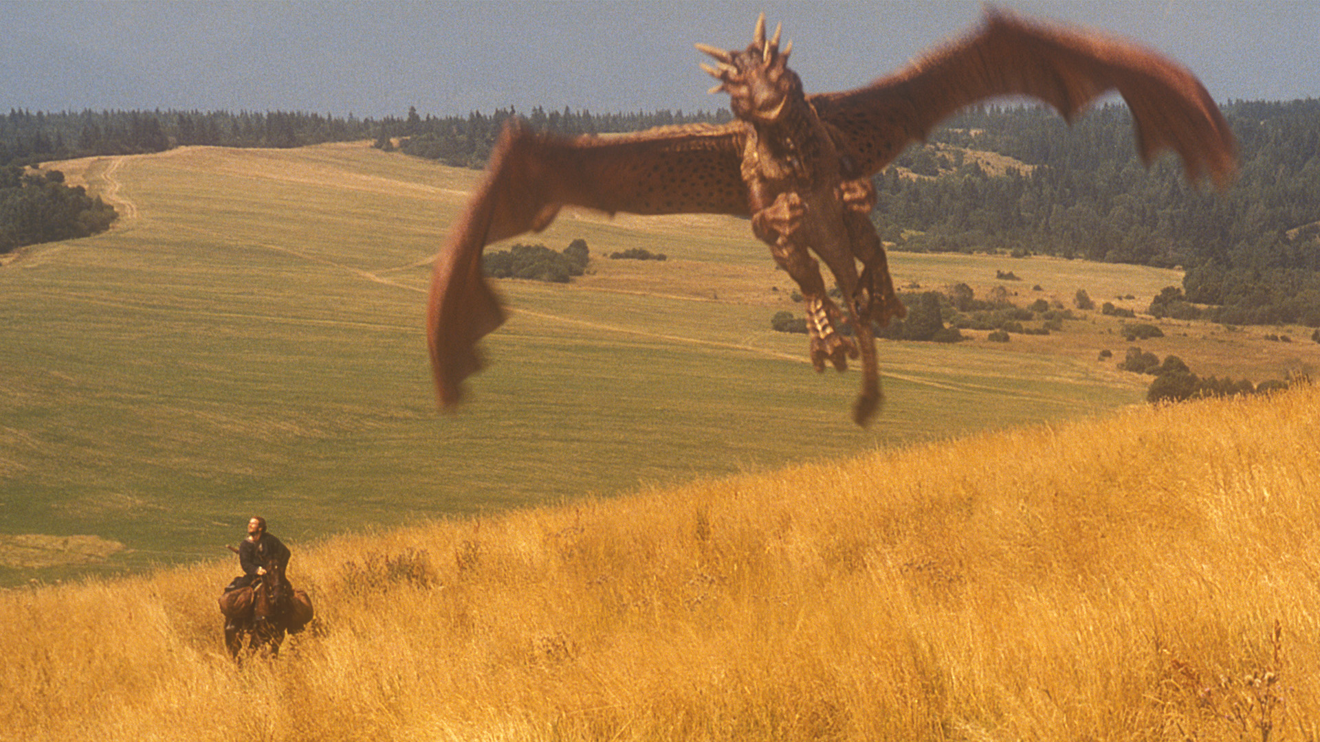 Draco the dragon flies in Dragonheart.