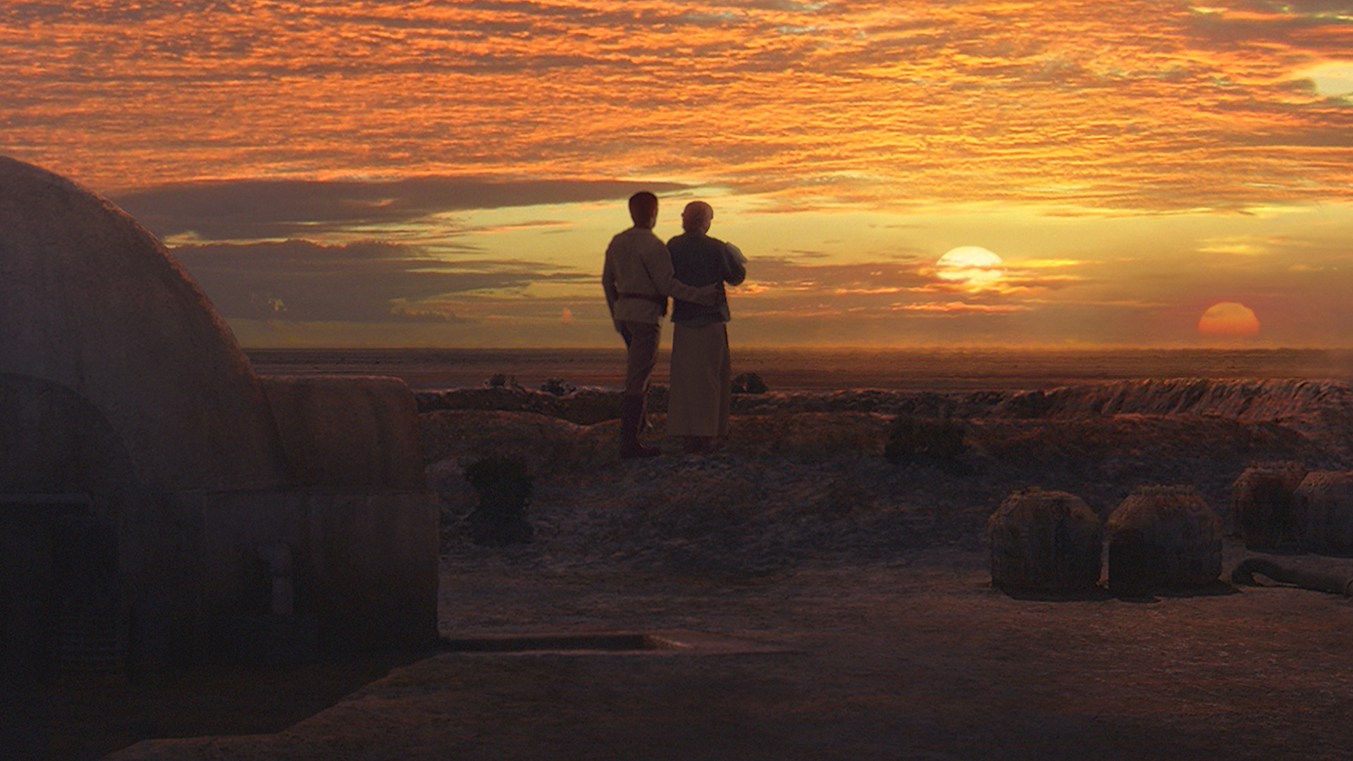 Owen and Beru watch sunset with Luke