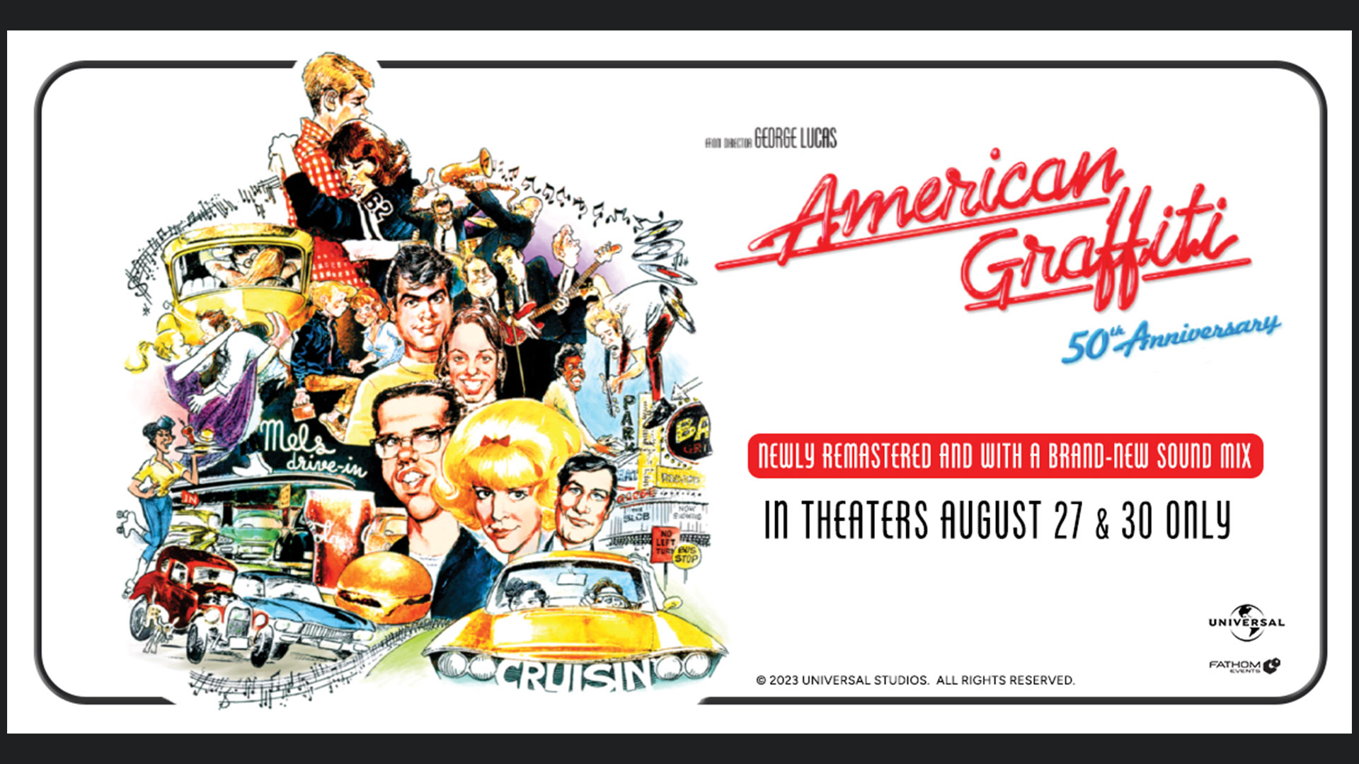 American Graffiti poster art and screening announcement.