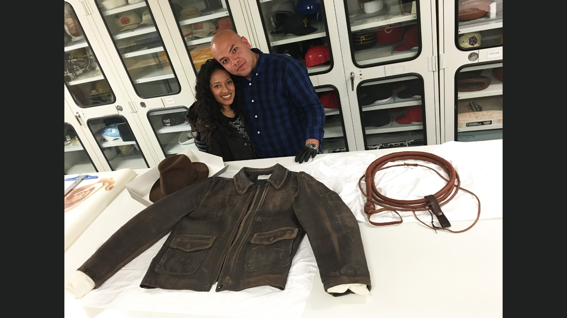 Diana and Michael with Indy props at the Smithsonian.