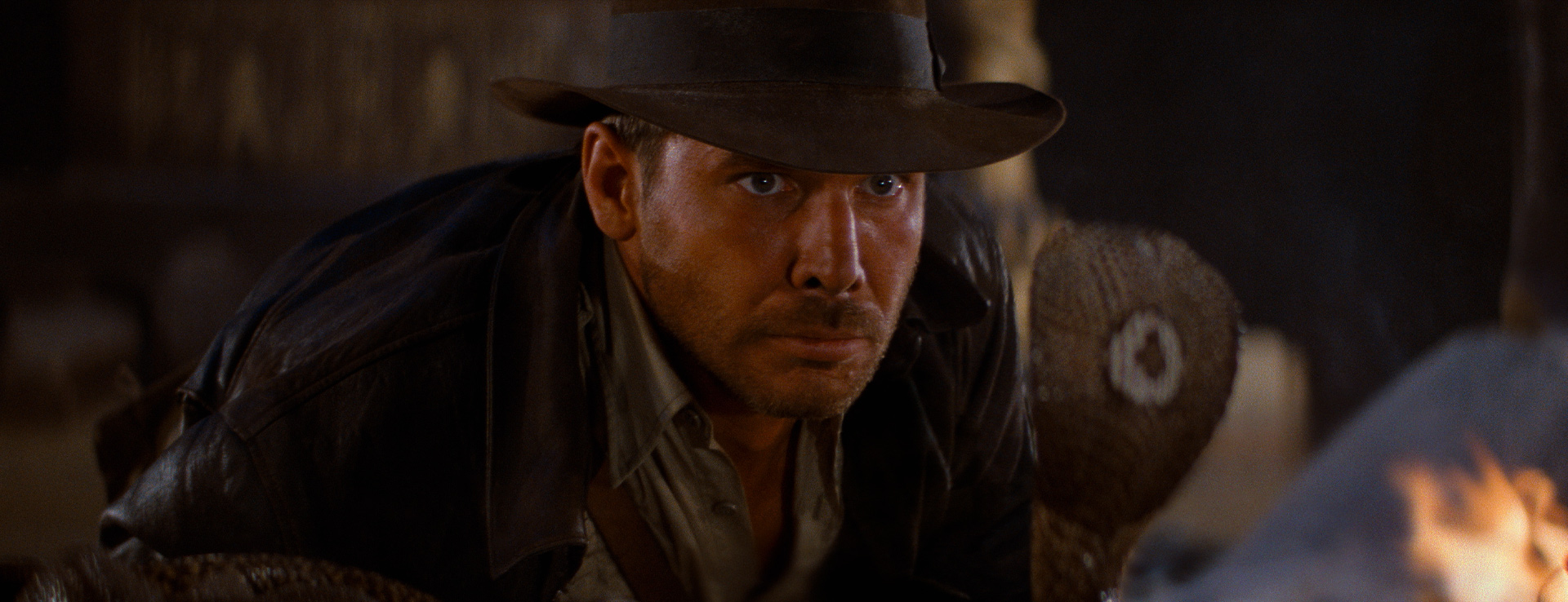 Indiana Jones looking at a snake