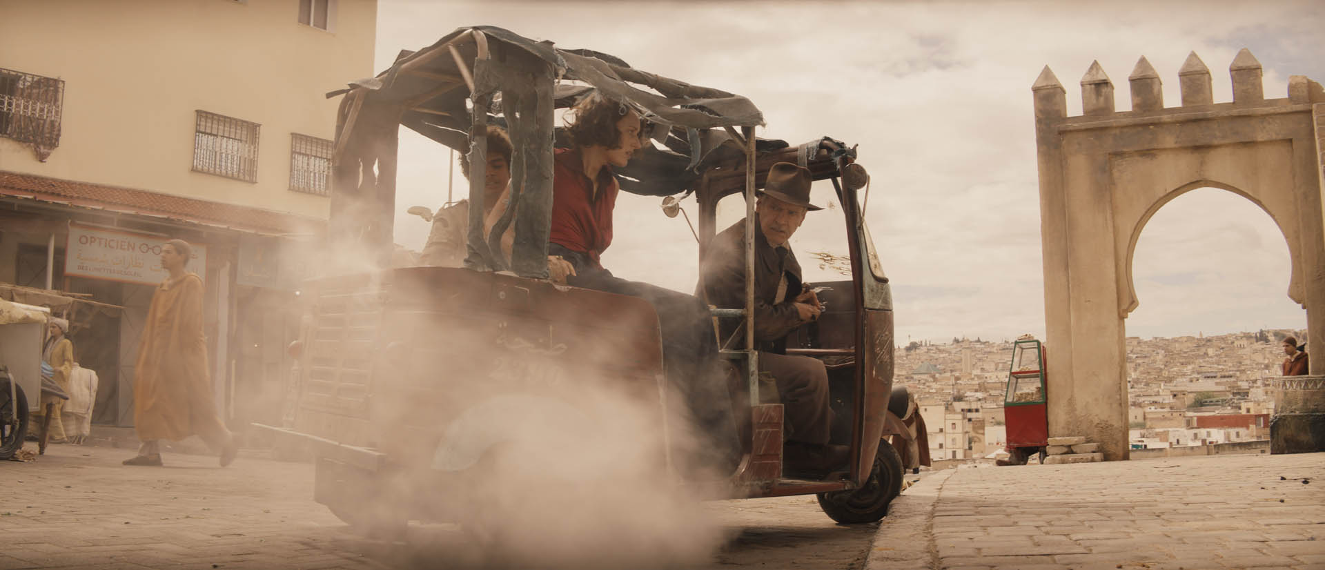 (L-R): Helena (Phoebe Waller-Bridge) and Indiana Jones (Harrison Ford) in Lucasfilm's Indiana Jones and the Dial of Destiny.