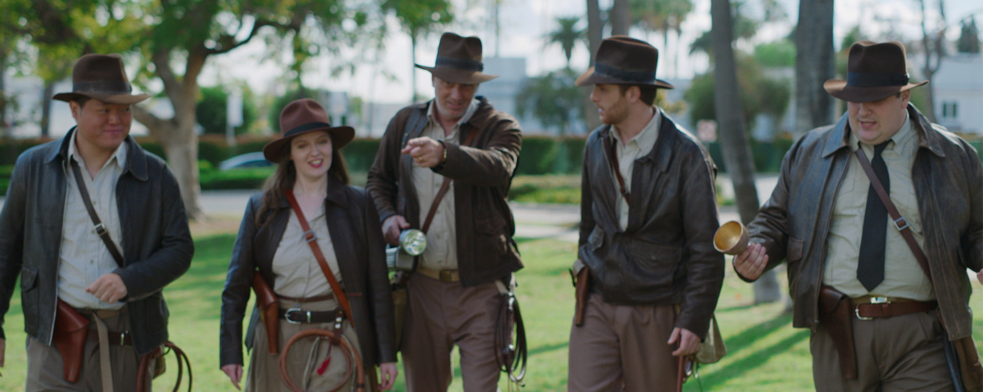 Indiana Jones fans in costume.