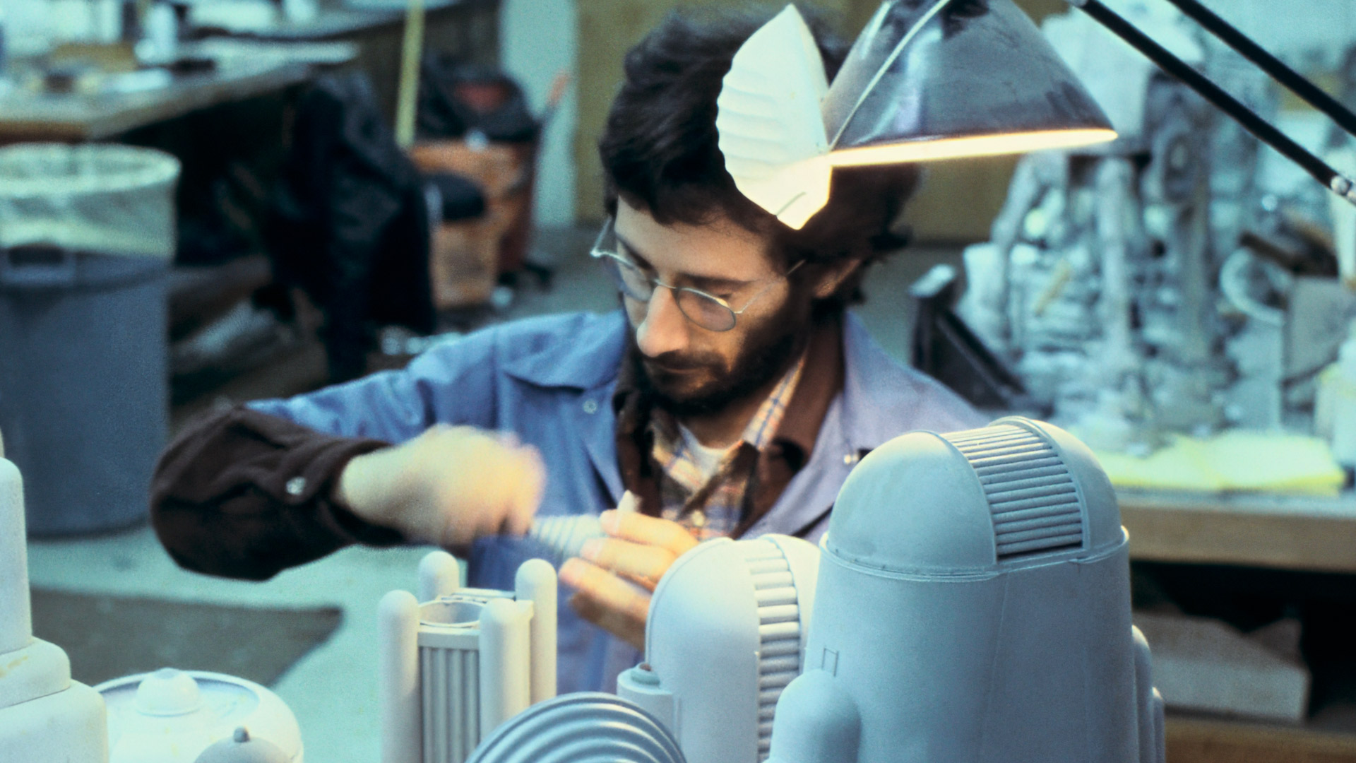 Marc Thorpe working on Cloud City models.