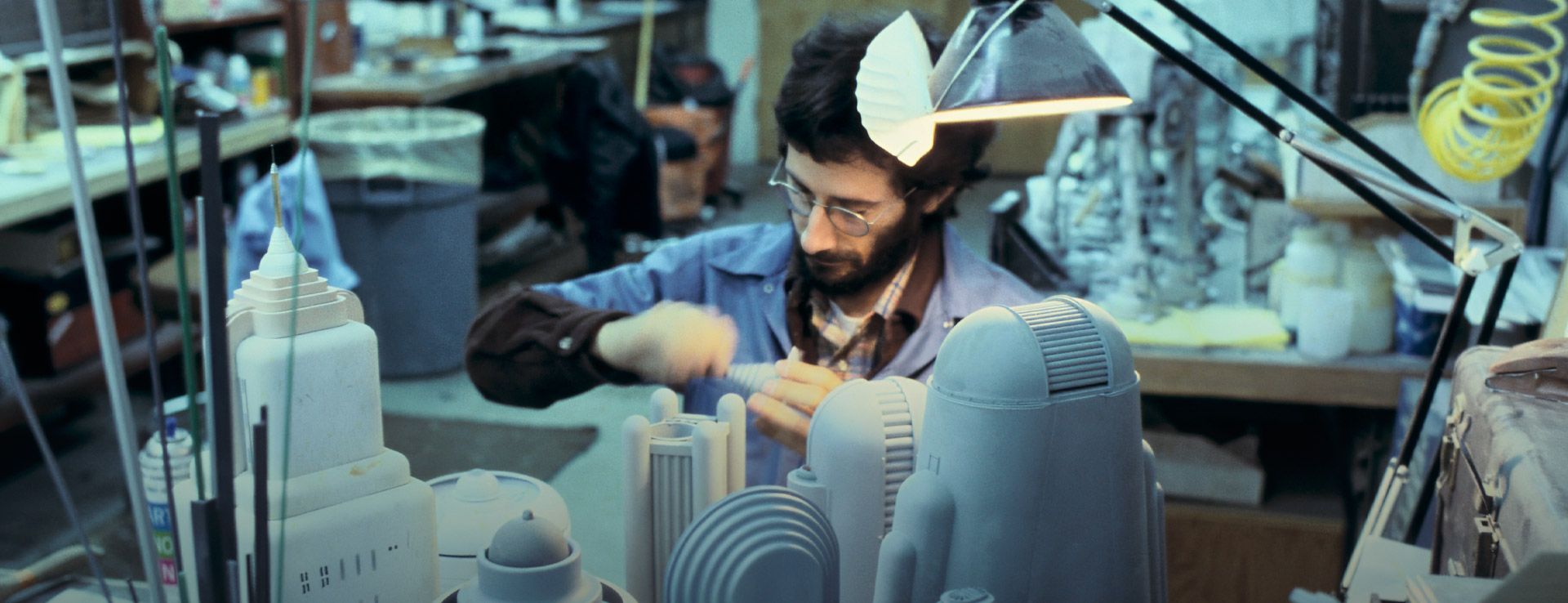 Marc Thorpe working on Cloud City models.