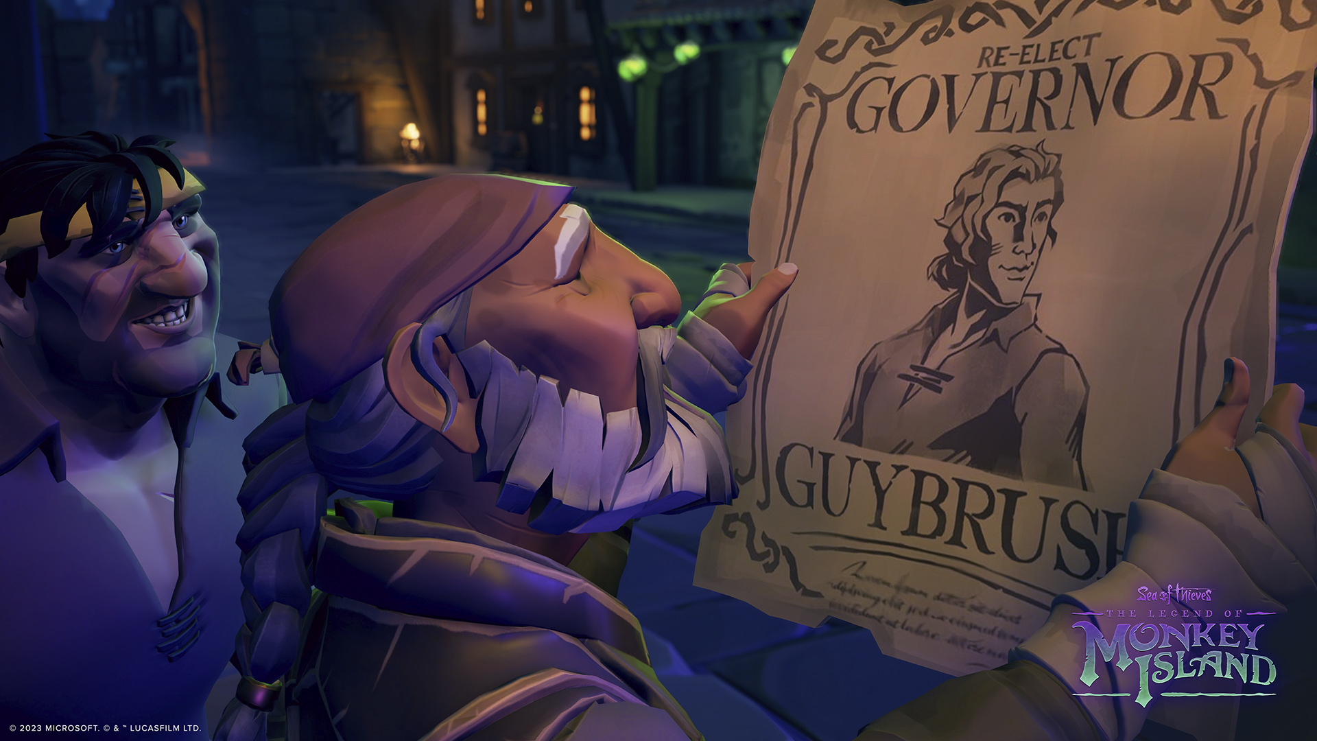 A gameplay screenshot from The Legend of Monkey Island and Sea of Thieves