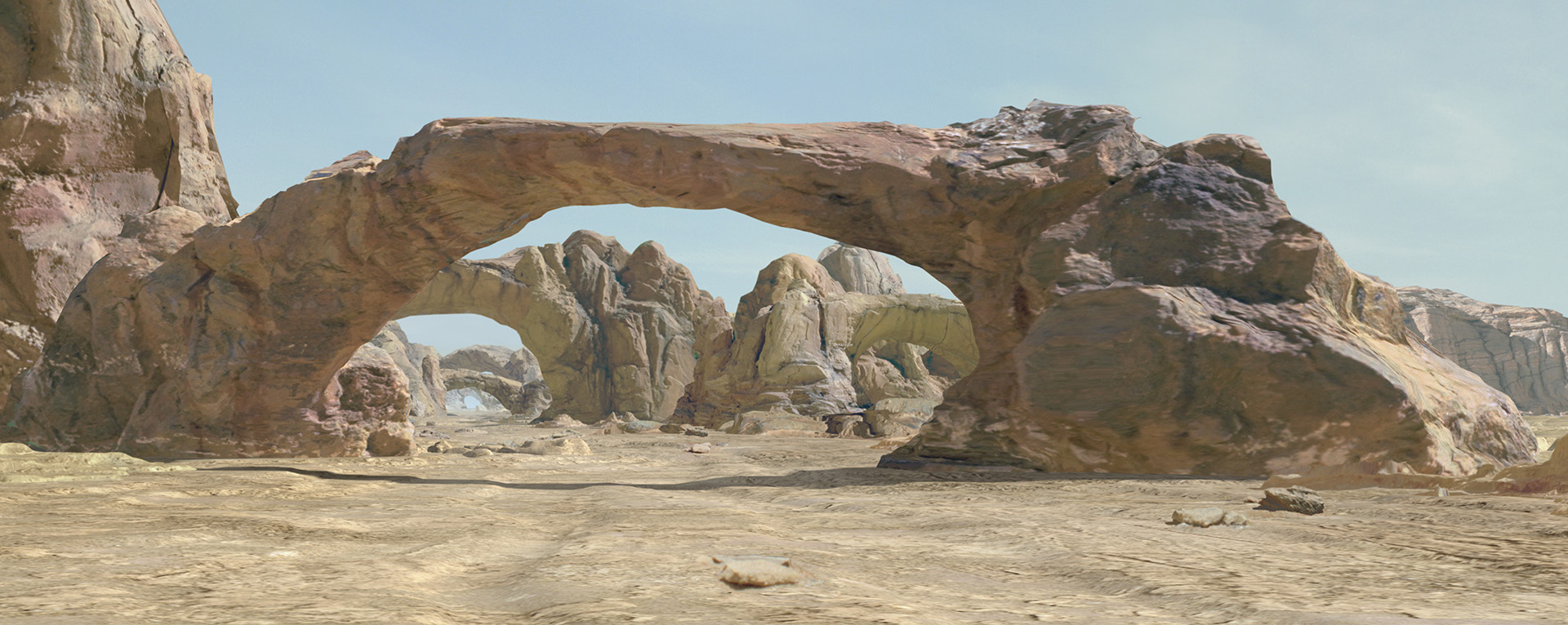 An archway on the podrace course on Tatooine.